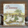 Plaque maison émaillée Bienvenue décor oies