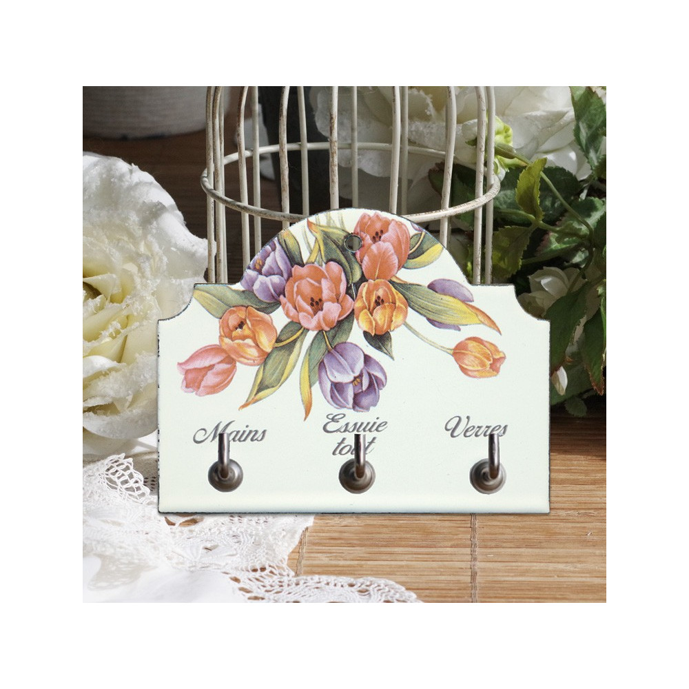 Accroche-torchons en émail décor Tulipes
