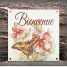 Plaque maison émaillée Bienvenue décor Papillon des merveilles