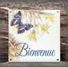 Plaque maison émaillée Bienvenue décor Papillon bleu