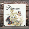 Plaque maison émaillée Bienvenue décor Papillon noir