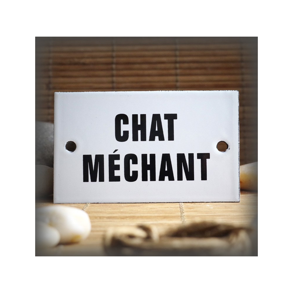 Plaque émaillée 10x6cm "Chat Méchant"