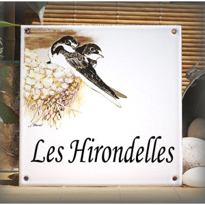 Plaque maison émaillée décor Hirondelles