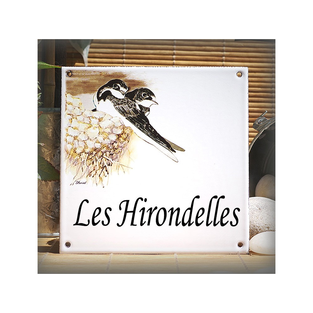 Plaque maison émaillée décor Hirondelles