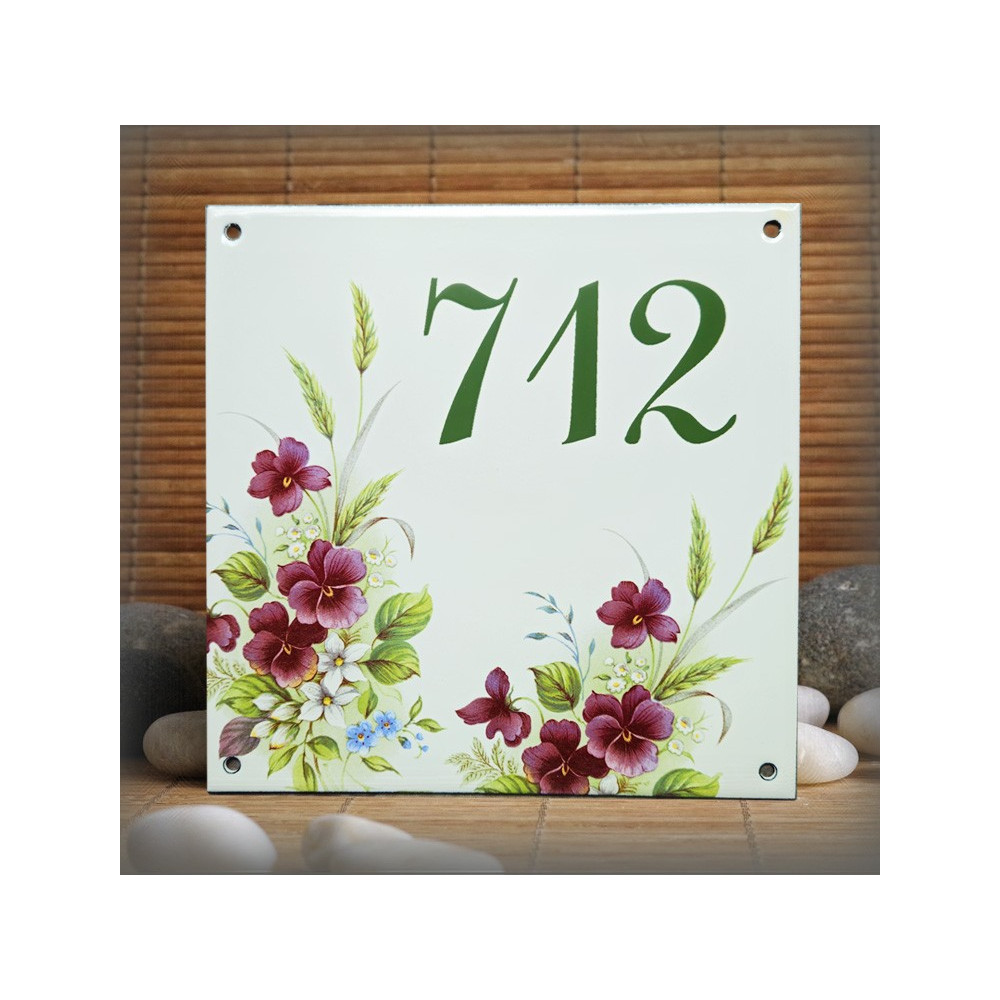 Street Number sign enamelled Violets decoration