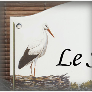Home sign enamelled stork decor 5,2x8in
