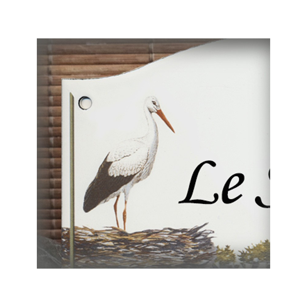 Home sign enamelled stork decor 5,2x8in