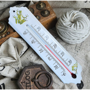 Thermomètre émail blanc 24cm décor Grenouille