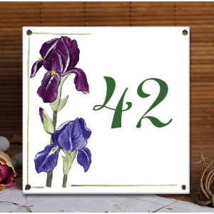 Numéro de rue émaillé décor Iris 15x15cm