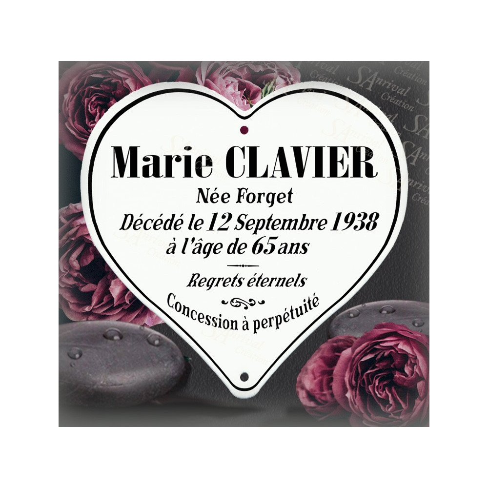 Reproduction of a traditional enameled funerary heart
Old-fashioned manufacturing with text customization