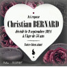 White enameled heart funeral plaque without border – Impactful Oldone font.