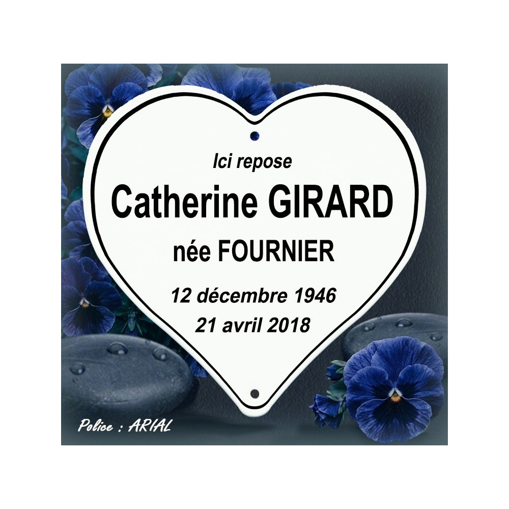 Cœur émaillé blanc avec filet – Police Arial