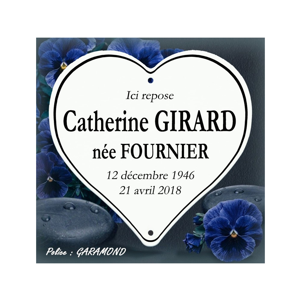 Cœur émaillé blanc avec filet – Police Garamond