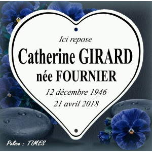 White enameled heart with border – Times font
