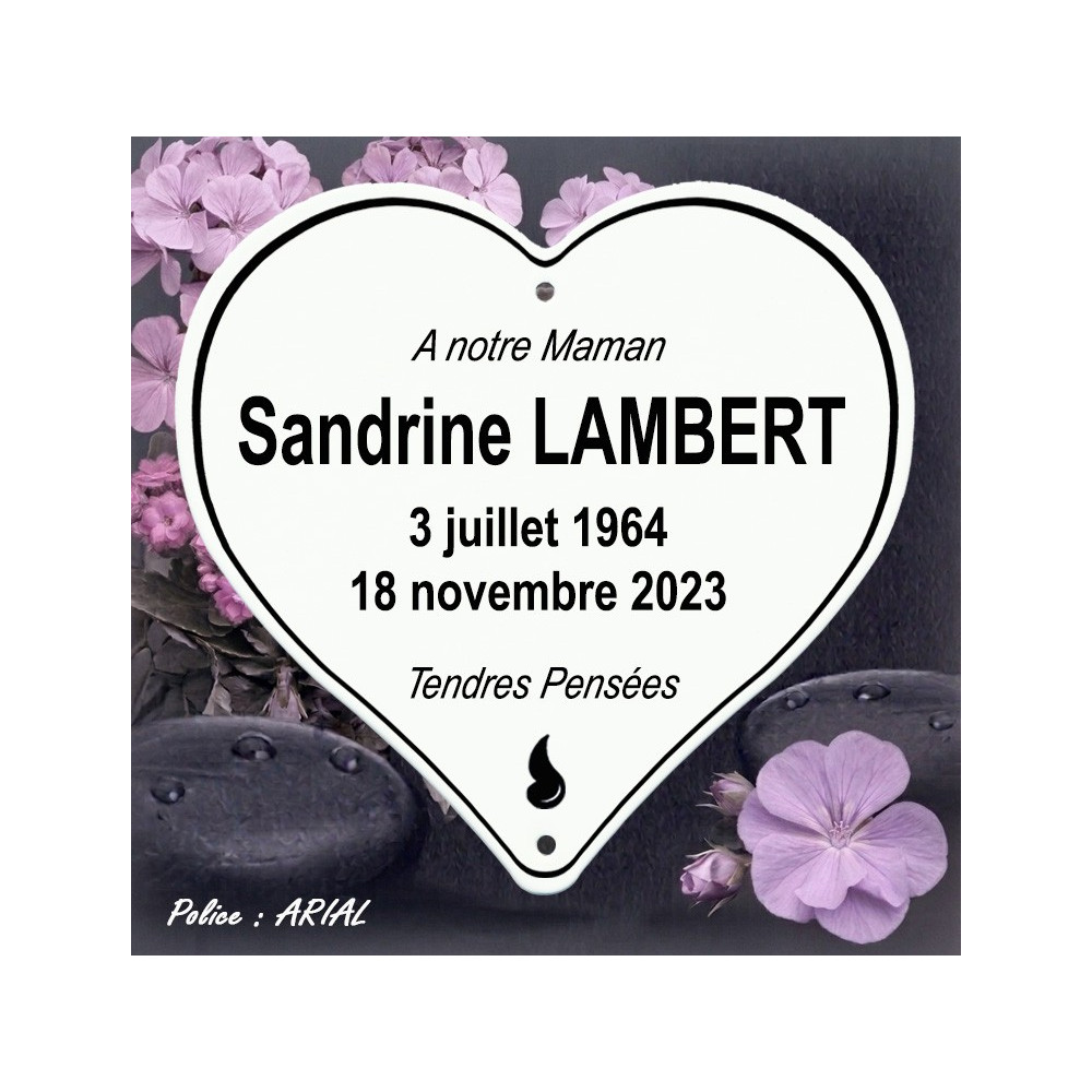 Fabrication artisanale d'un Coeur funeraire en email blanc personnalisé police arial