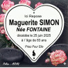 White enameled funeral heart with 6-line customization – Arial font + a drawn tear.