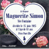 White enameled funeral heart with 6-line customization – Oldone font + a drawn tear.