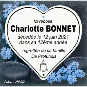 coeur mortuaire en email veritable personnalisation texte Arial