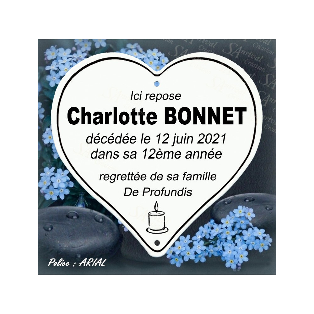 coeur mortuaire en email veritable personnalisation texte Arial