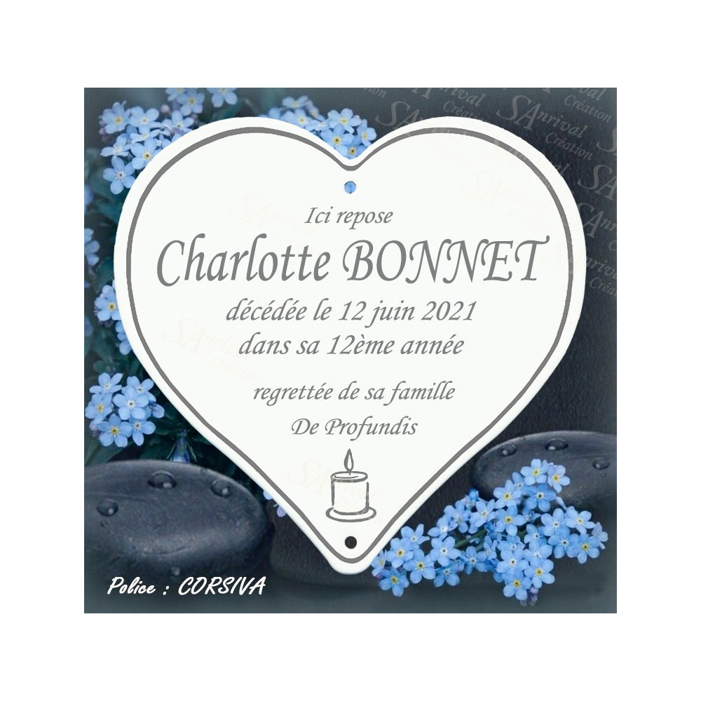 coeur mortuaire en email veritable personnalisation texte Corsiva