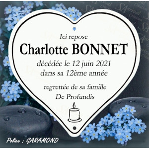 coeur mortuaire en email veritable personnalisation texte Garamond