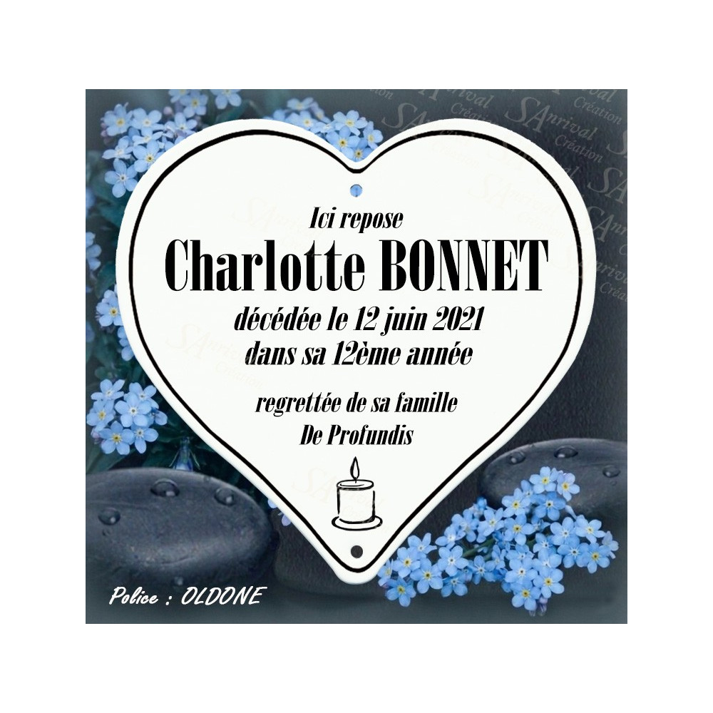 coeur mortuaire en email veritable personnalisation texte Oldone
