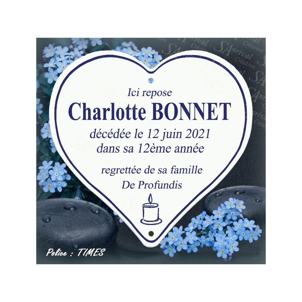 coeur mortuaire en email veritable personnalisation texte Times