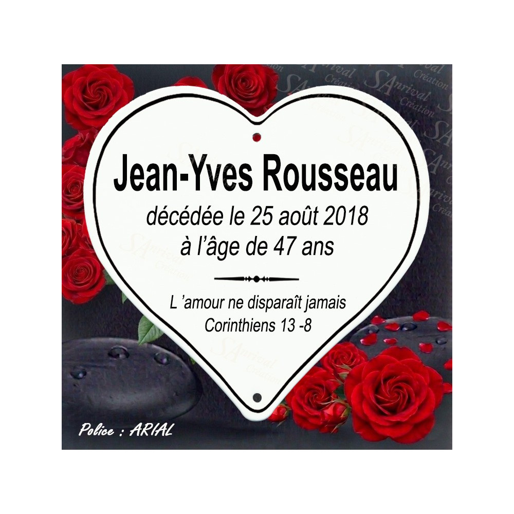coeur funeraire en email traditionnel personnalisation artisanale police arial