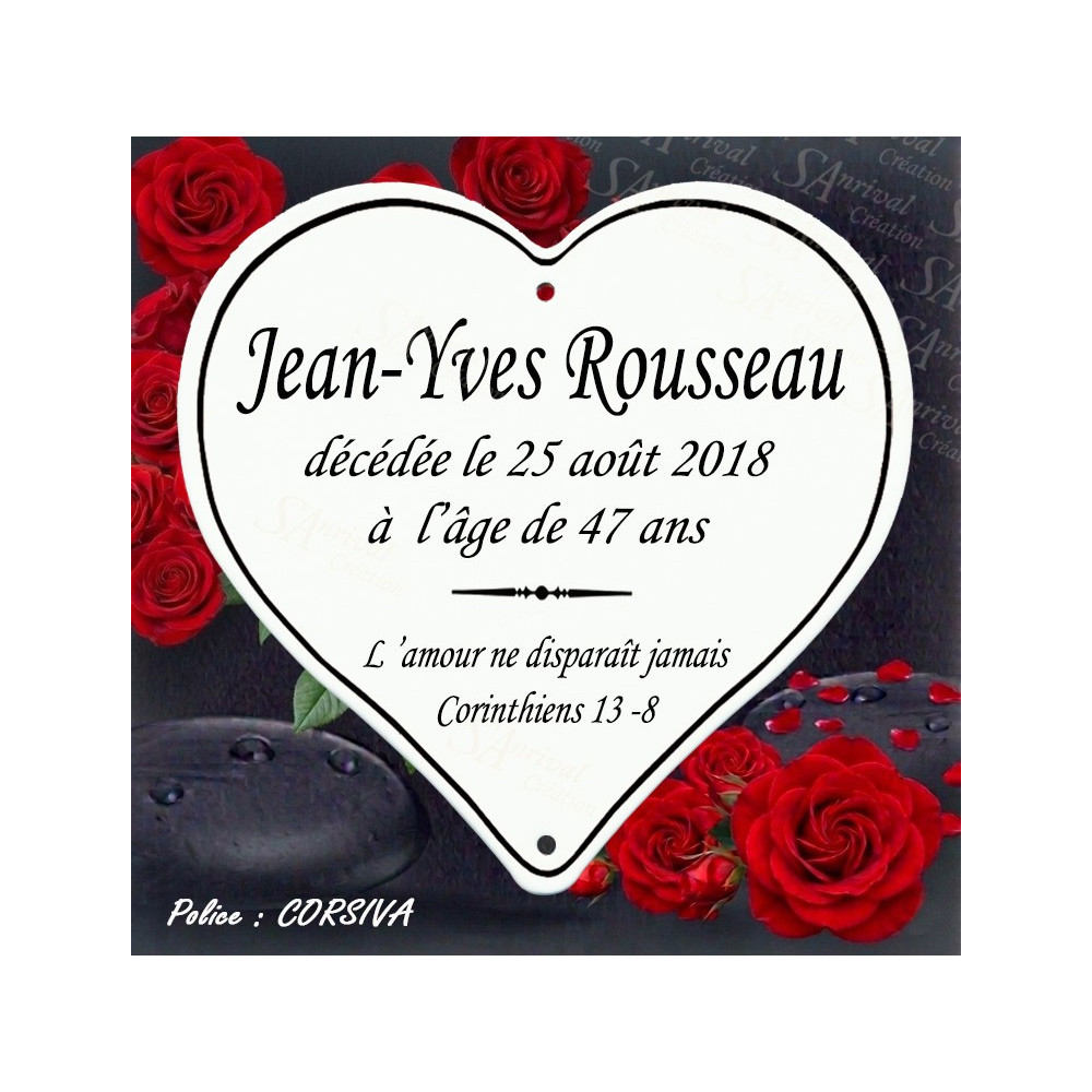 coeur funeraire en email traditionnel personnalisation artisanale police corsiva