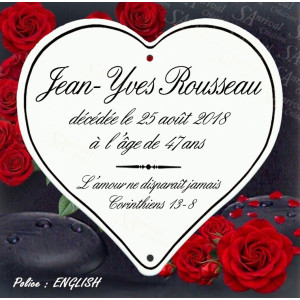 coeur funeraire en email traditionnel personnalisation artisanale police english