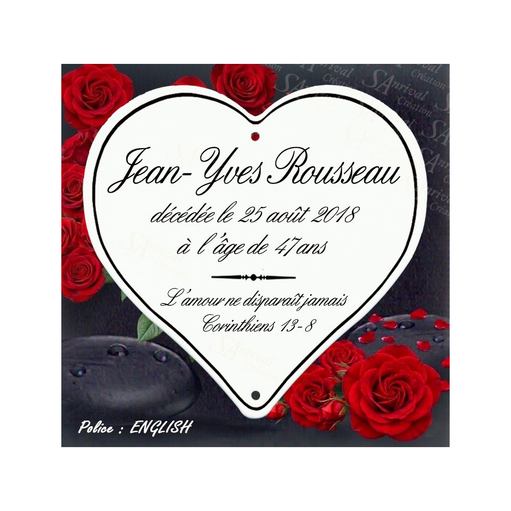 coeur funeraire en email traditionnel personnalisation artisanale police english