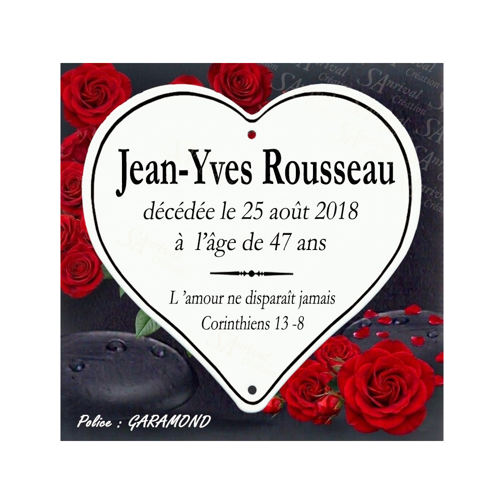 coeur funeraire en email traditionnel personnalisation artisanale police garamond