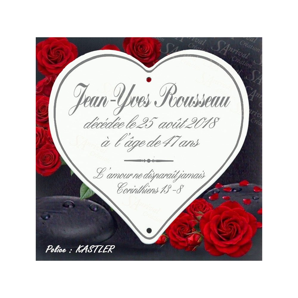 coeur funeraire en email traditionnel personnalisation artisanale police kastler