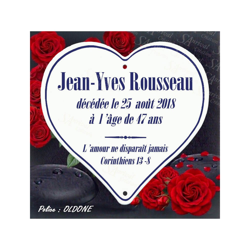 coeur funeraire en email traditionnel personnalisation artisanale police oldone