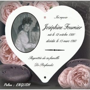 Customized enameled funeral heart with large photo + 6 lines in KASTLER font