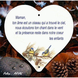 coeur commemoratif émaillé blanc decor mesanges bleues police arial
