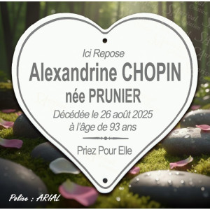 Coeur de mémoire émaillé + 6 lignes de personnalisation et trait avec caractères arial