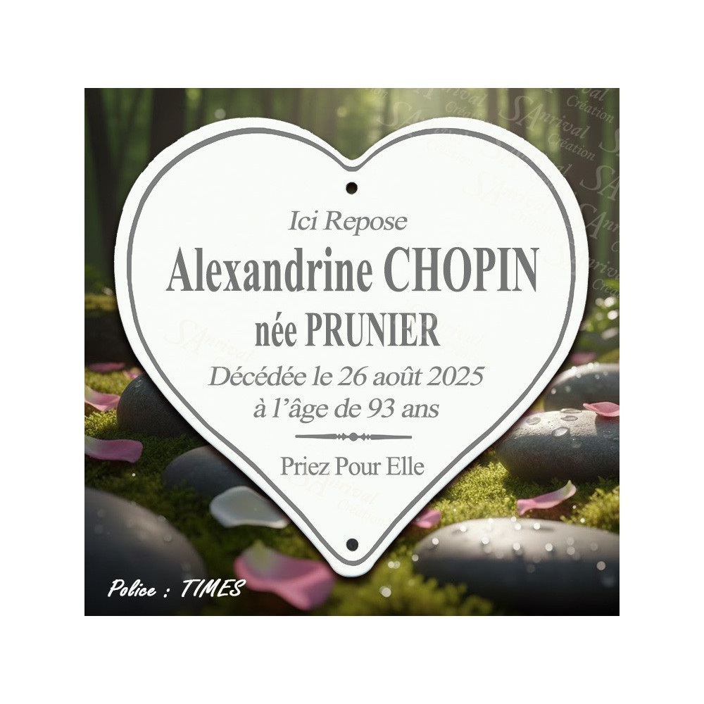 Plaque Funéraire Cœur Émaillé avec Filet et Trait | 6 Lignes