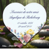 Coeur mémoratif émaillé avec décor fleur + 4 lignes personnalisables caractères english