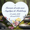Enameled memorial heart with flower decor and 4 customizable lines Kastler font