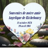 Coeur mémoratif émaillé avec décor fleur + 4 lignes personnalisables caractères oldone