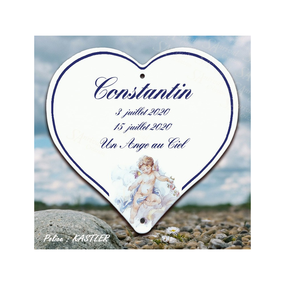 Enameled memorial heart on stainless steel pastel angel decor 4 lines kastler customization