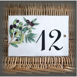 Enamelled street number Olives decor