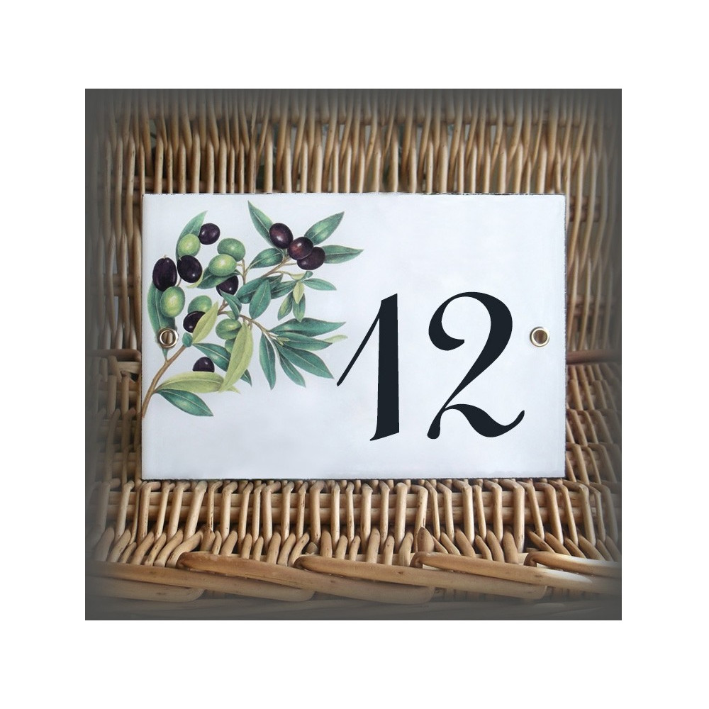 Enamelled street number Olives decor