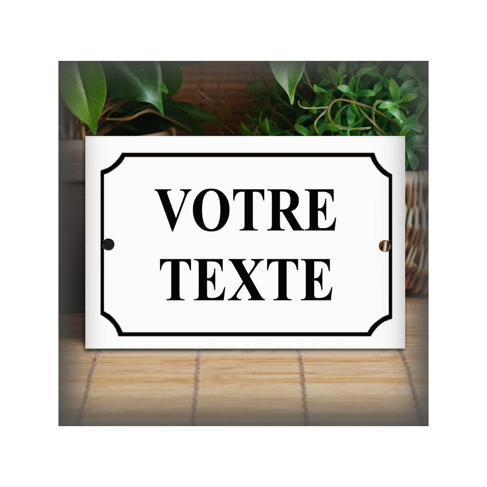 Plaque personnalisée filet rue 15x10cm en émail blanc - 20 caractères maximum