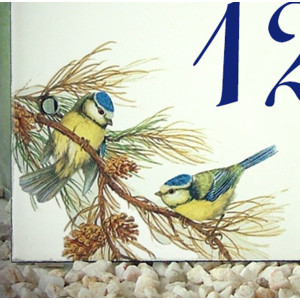 Enamelled street number : blue tit decor