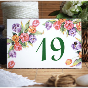 Numéro de rue émaillé : décor Tulipes, 15x10cm