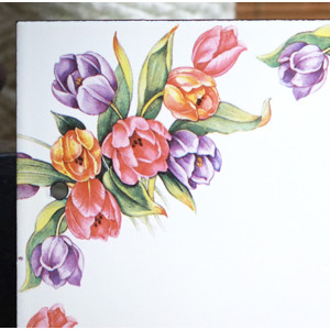 Numéro de rue émaillé : décor Tulipes, 15x10cm