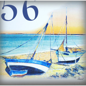 Numéro de rue émaillé : décor voiliers, 15x15cm