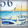 Numéro de rue émaillé : décor voiliers, 15x15cm